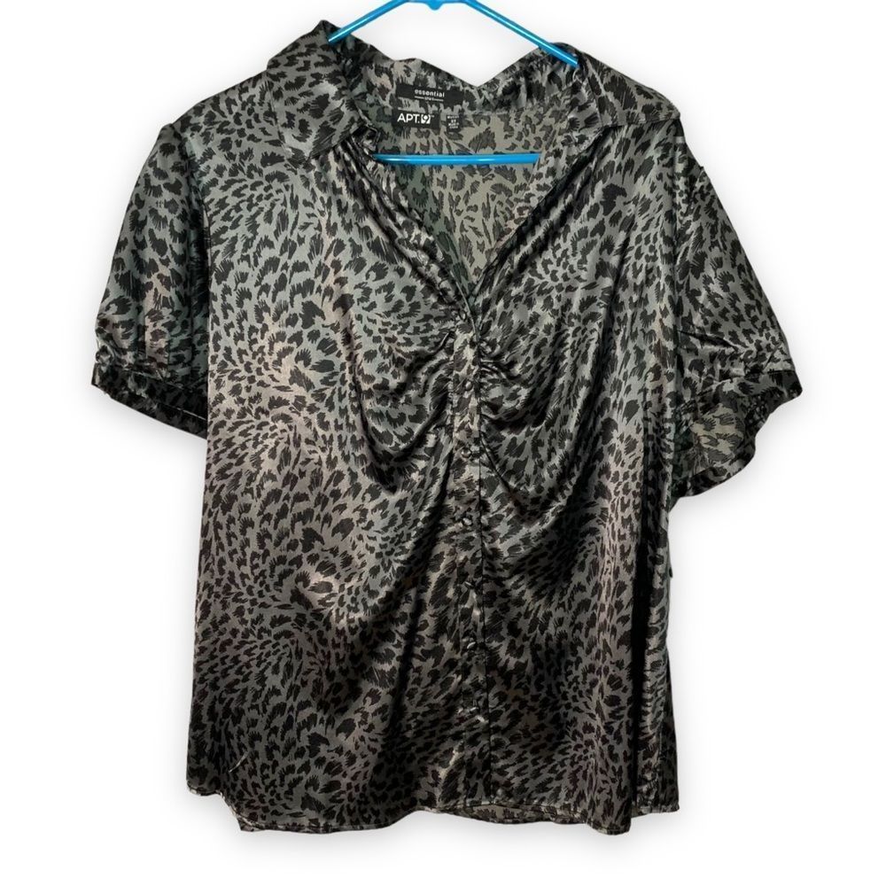 NWT Apt. 9 Women's Plus Size 2X Gray Black Leopard Print Button Down Blouse New